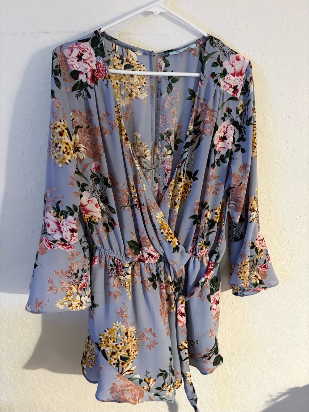 She + Sky Dusty Blue Floral Wrap Tunic